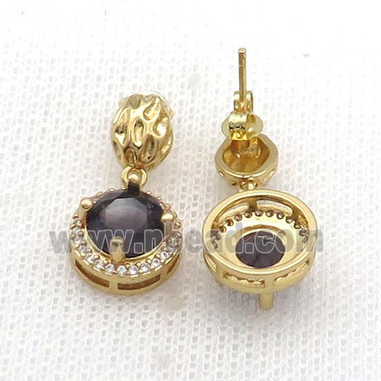 Copper Stud Earring Pave Zircon Purple Crystal Gold Plated