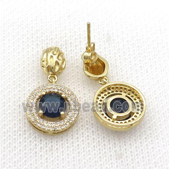 Copper Stud Earring Pave Zircon Blue Crystal Gold Plated