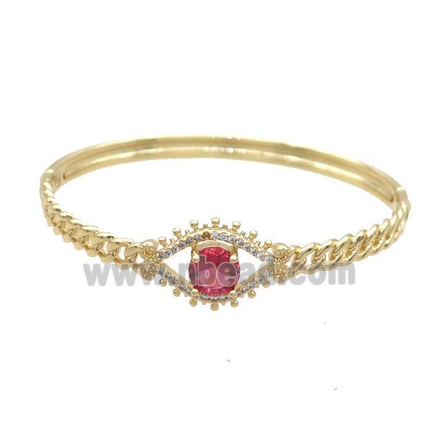 Copper Bangle Pave Hotpink Crystal Gold Plated