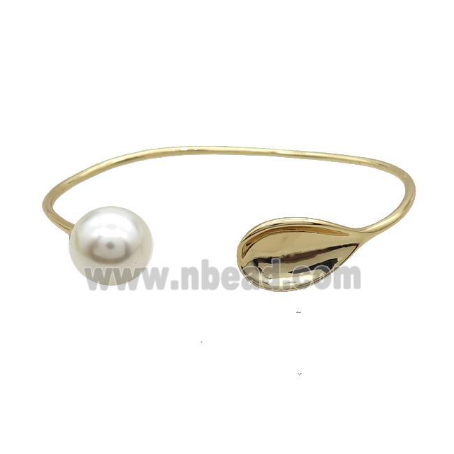 Copper Spoon Bangle White Pearlized Shell Gold Plated