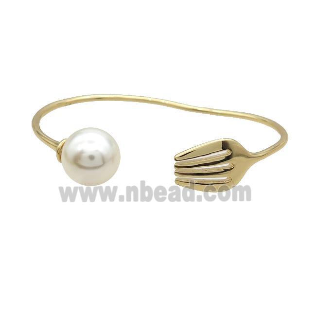Copper Fork Bangle White Pearlized Shell Gold Plated