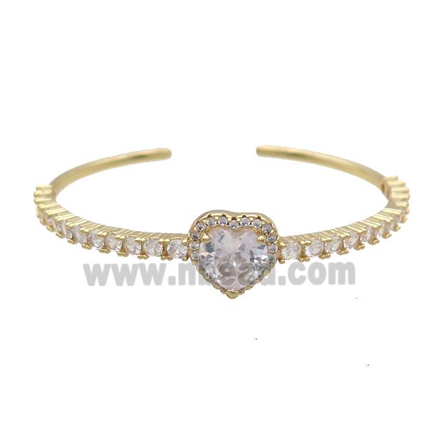Copper Heart Bangle Pave Zircon Crystal Gold Plated