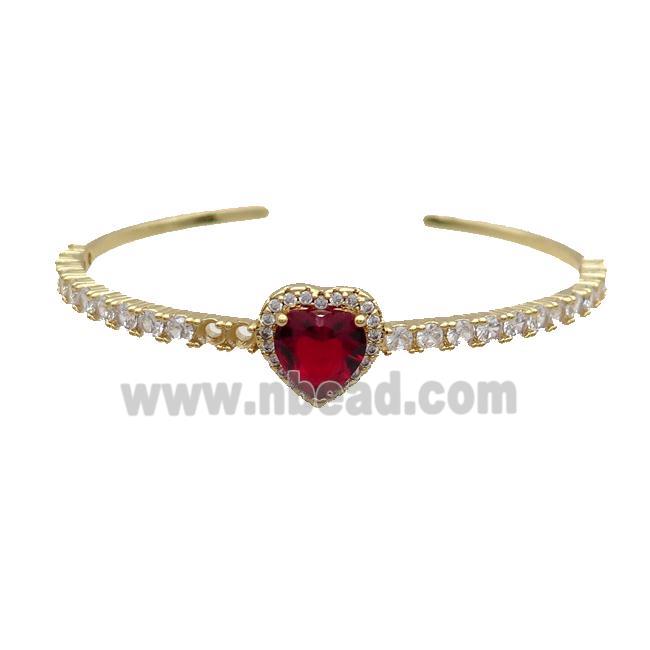 Copper Heart Bangle Pave Zircon Red Crystal Gold Plated