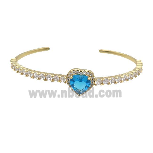 Copper Heart Bangle Pave Zircon Aqua Crystal Gold Plated