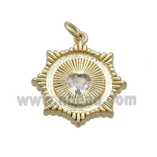 Copper Sun Pendant Pave Crystal Heart Gold Plated