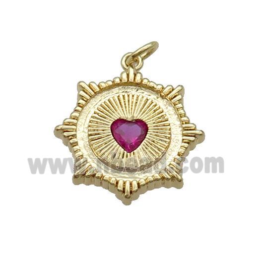 Copper Sun Pendant Pave Red Crystal Heart Gold Plated
