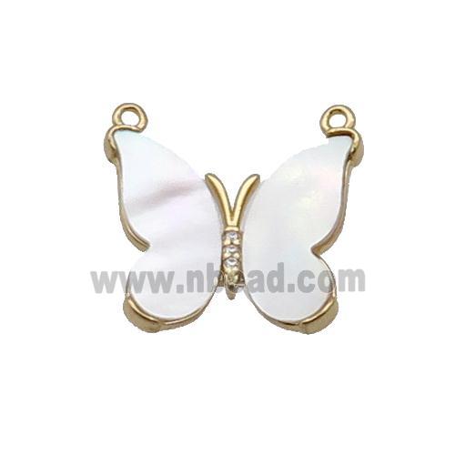 Copper Butterfly Pendant Pave White Shell Gold Plated