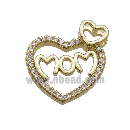 Copper Heart Pendant Pave Zircon MOM Gold Plated