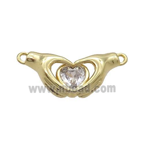 Copper Hand Heart Pendant Pave Crystal 2loops Gold Plated