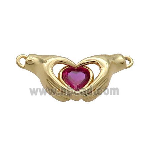 Copper Hand Heart Pendant Pave Red Crystal 2loops Gold Plated