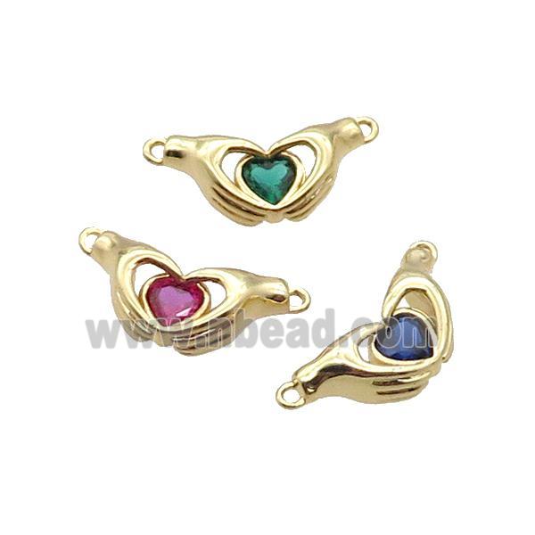 Copper Hand Heart Pendant Pave Crystal 2loops Gold Plated Mixed