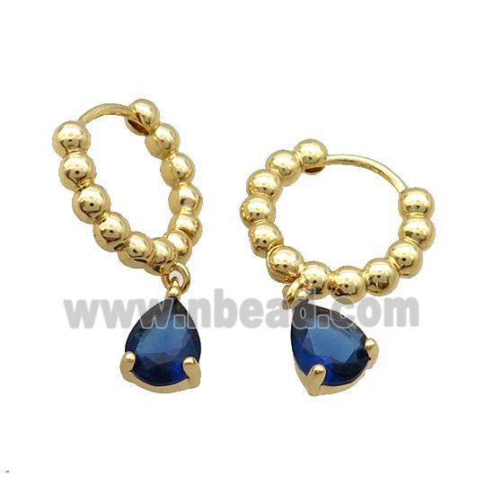 Copper Hoop Earring Pave Blue Crystal Gold Plated