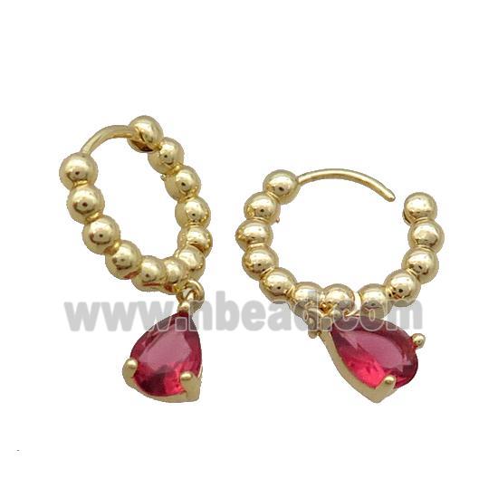 Copper Hoop Earring Pave Red Crystal Gold Plated
