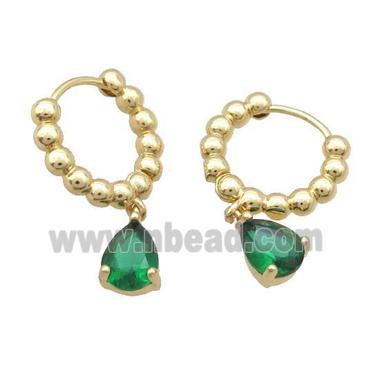 Copper Hoop Earring Pave Green Crystal Gold Plated