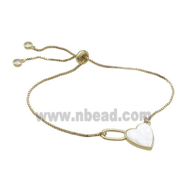 Copper Bracelet White Shell Heart Adjustable Gold Plated