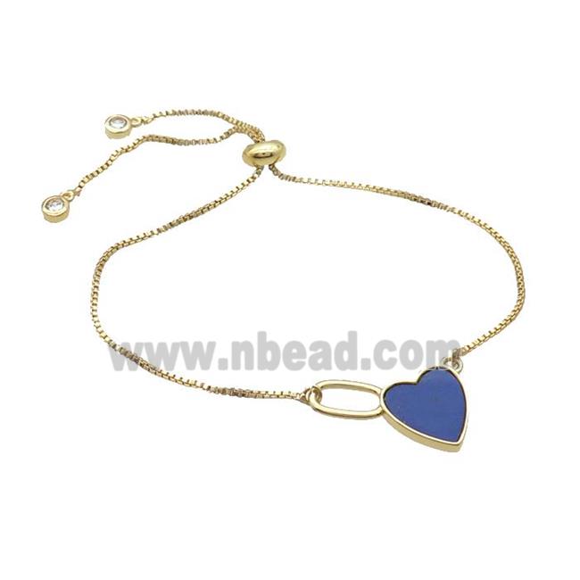 Copper Bracelet Blue Lapis Heart Adjustable Gold Plated