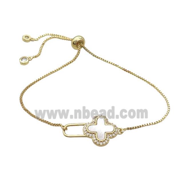 Copper Bracelet White Shell Cross Adjustable Gold Plated