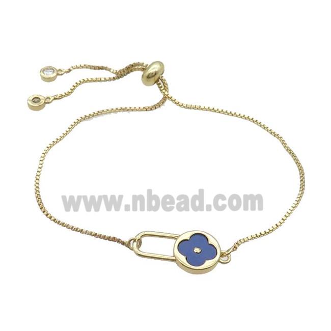 Copper Bracelet Blue Lapis Clover Adjustable Gold Plated