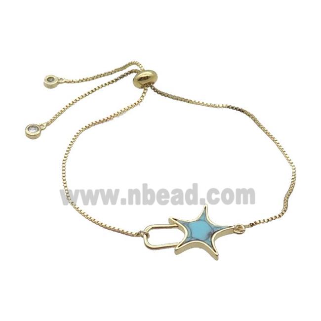 Copper Bracelet Blue Turquoise Star Adjustable Gold Plated
