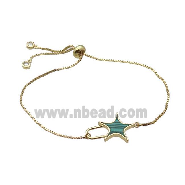 Copper Bracelet Green Malachite Star Adjustable Gold Plated