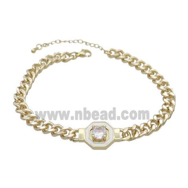 Copper Bracelet Pave Crystal White Enamel Gold Plated