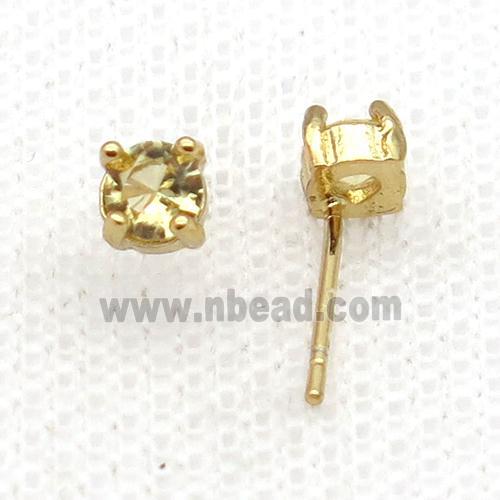 Copper Stud Earring Pave Zircon Yellow Crystal Gold Plated