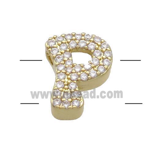 Copper Alphabet Beads Pave Zircon Letter-P 2holes Gold Plated