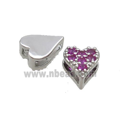 Copper Heart Beads Pave Hotpink Zircon Platinum Plated