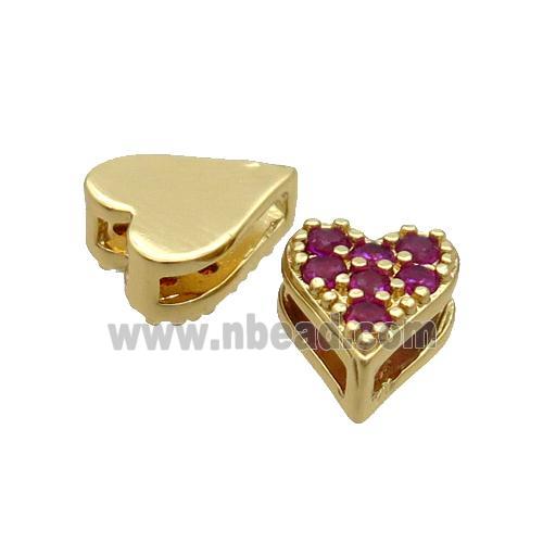 Copper Heart Beads Pave Hotpink Zircon Gold Plated