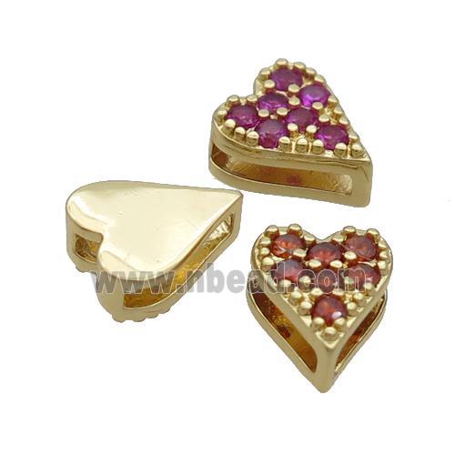 Copper Heart Beads Pave Zircon Mixed Gold Plated