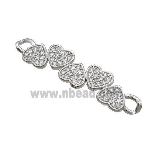 Copper Heart Link Connector Pave Zircon Platinum Plated