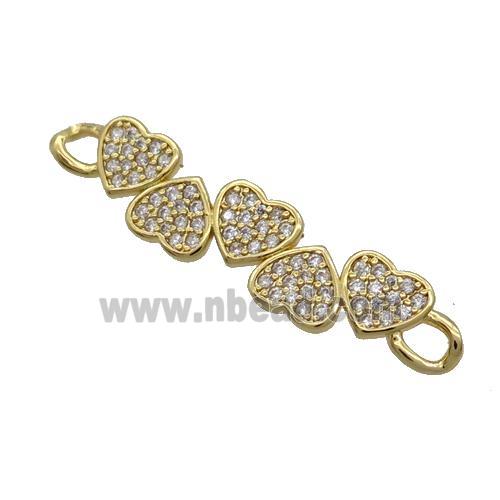 Copper Heart Link Connector Pave Zircon Gold Plated