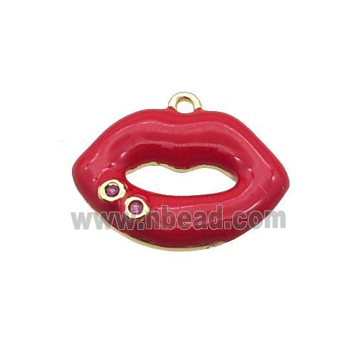 Copper Lips Pendant Red Enamel Gold Plated