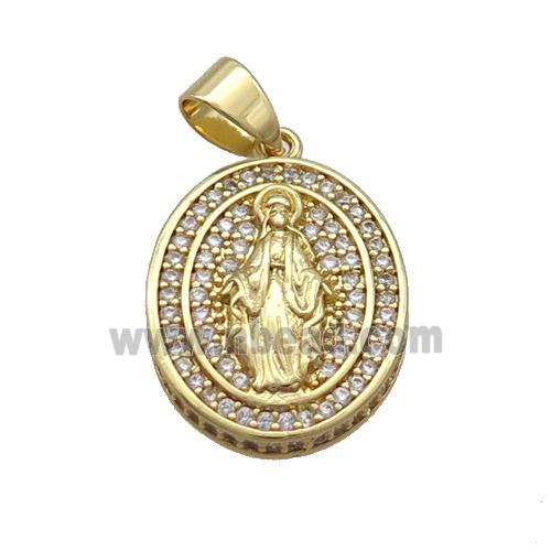 Copper Jesus Pendant Pave Zircon Oval Gold Plated