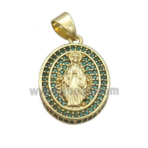 Copper Jesus Pendant Pave Green Zircon Oval Gold Plated