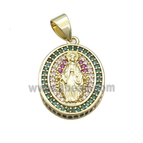 Copper Jesus Pendant Pave Zircon Oval Gold Plated