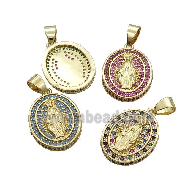 Copper Jesus Pendant Pave Zircon Religious Mixed Oval Gold Plated