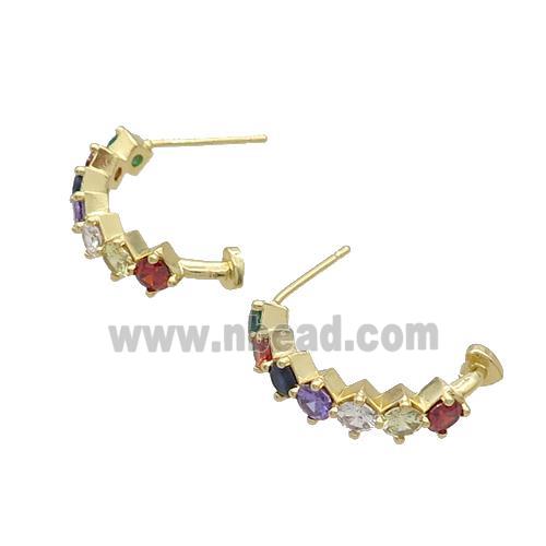 Copper Stud Earring Pave Zircon Multicolor Gold Plated