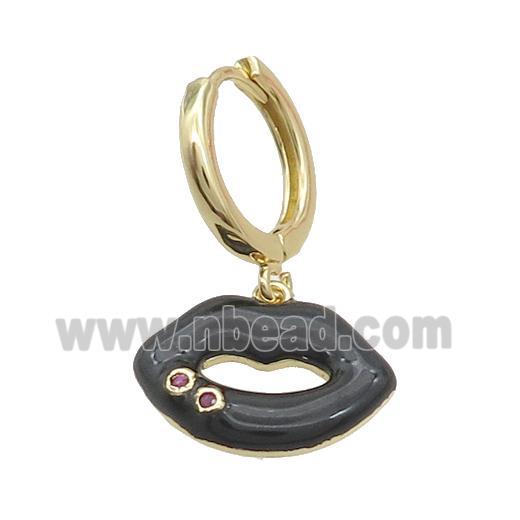 Copper Hoop Earring With Black Enamel Lip Gold Plated