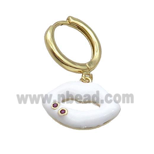 Copper Hoop Earring With White Enamel Lip Gold Plated