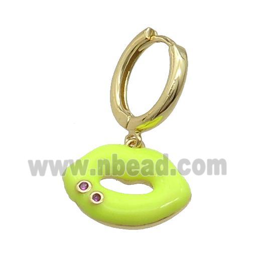 Copper Hoop Earring With Olive Enamel Lip Gold Plated