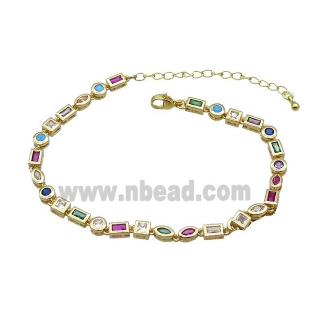 Copper Bracelet Pave Zircon Multicolor Gold Plated