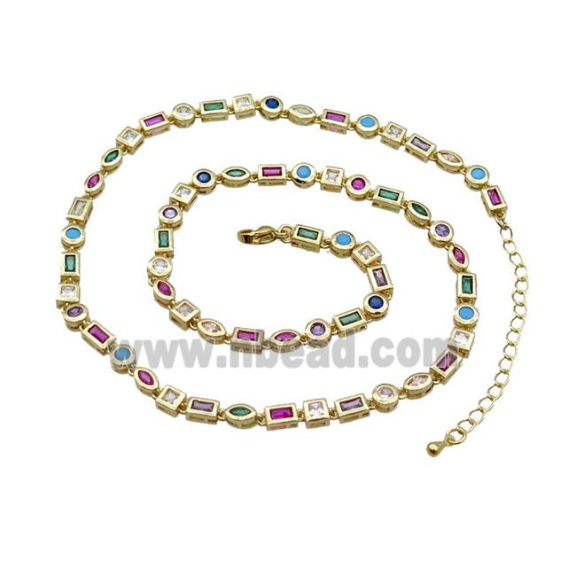 Copper Necklace Pave Zircon Multicolor Gold Plated