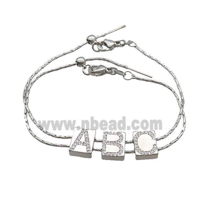 Copper Bracelet With ABC Pave Zircon Platinum Plated
