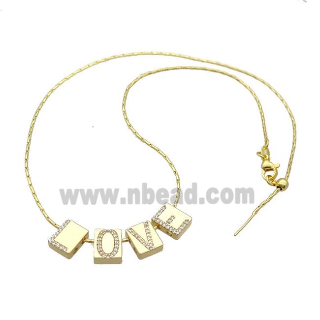 Copper Necklace With LOVE Pave Zircon Gold Plated