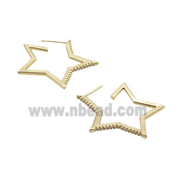 Copper Stud Earring Pave Zircon Star Gold Plated
