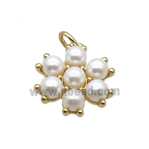 Copper Pendant Pave Pearlized Glass Flower Gold Plated