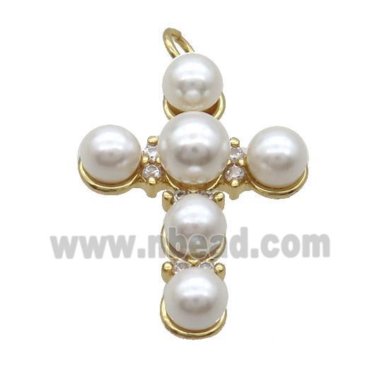 Copper Cross Pendant Pave Pearlized Glass Gold Plated