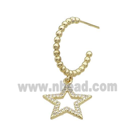 Copper Stud Earring With Star Pave Zircon Gold Plated