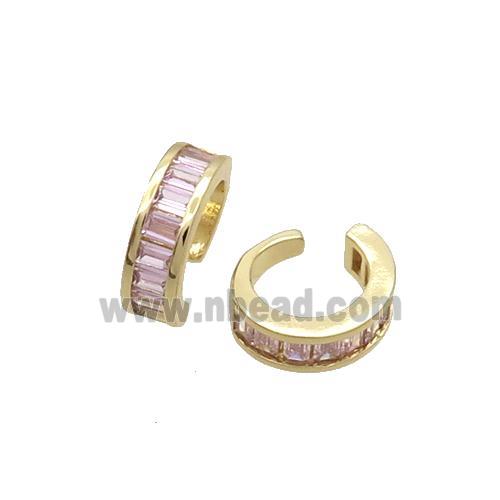 Copper Clip Earring Pave Pink Zircon Gold Plated